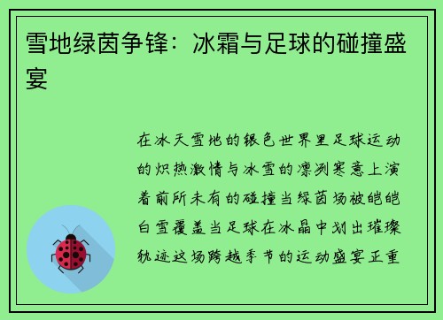 雪地绿茵争锋：冰霜与足球的碰撞盛宴